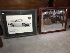 A 1999 Manchestern United mirror and a framed MG print