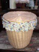 A wicker linen basket