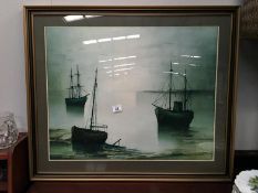 A framed and glazed prints of fishing boats bt G.