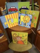 6 colourful childrens prints on canvas
