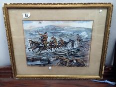 A original watercolour of a WWI artillery scene