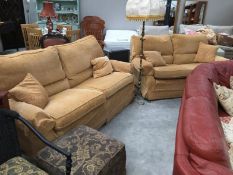 2 large mustard colour three seater settees