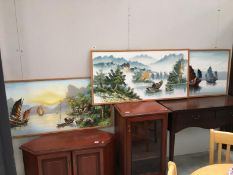 3 large oils on canvas of Oriental watrer scenes