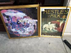 A Nestles Swiss Milk advertising print and a Klimt print