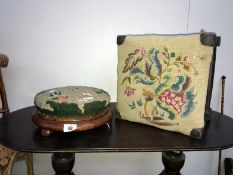 A foot stool and a tapestry topped stool