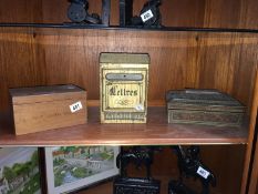 2 old collectors tins (one being wall letter box) and a cigar box