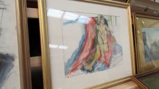 A framed and glazed seated nude watercolour by Lewis Davies (1934-2010), signed