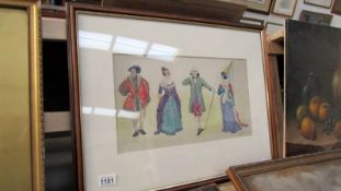 A framed and glazed 1930's costume design watercolour signed R.J.M. for R James Mason