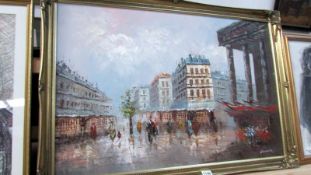 A gilt framed oil on canvas continental street scene signed Garber