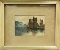 A watercolour of sailing boats at mooring signed N Hague 1906, size including frame 13'' x 11''