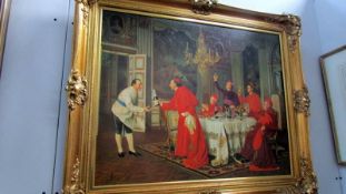 A gilt framed litho print ''The Cardinals Bottle'' facsimile signed A Landini, image 72 x 58cm