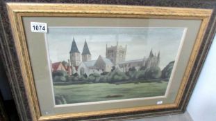 A framed and glazed watercolour 'Southwell Minster with Palace ruins' signed Joseph Smedley, image