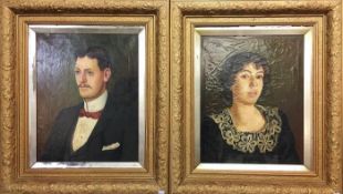 A pair of Edwardian oil on canvas portraits, probably husband and wife, signed A E White, 1903,