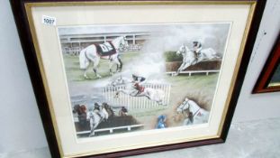 A limited edition print of racehorse Desert Orchid by Elouise Wood, signed, Approximate size