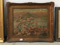 A 19th century oil on board Italian lakeside town signed T Foscari