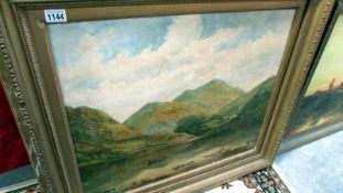 A gilt framed oil on board lake and mountain scene signed D Creighton, image 70 x 60cm