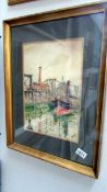 A framed and glazed watercolour dockside scene, signed Robt. Barkess, 1925