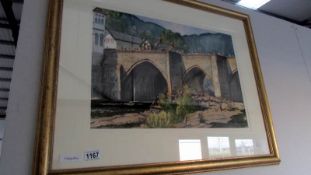 A framed and glazed watercolour 'Llangollen Bridge' signed Roland Spencer Ford, image 36 x 53cm