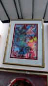 A framed and glazed abstract watercolour signed Dorothy Roberts, image 36 x 55cm