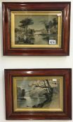 A pair of framed and glazed oriental painting on silk, image 25 x 16cm