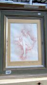 A drawing of a seated nude leaning on fore arm signed Joseph Smedley 1970, size including frame 17.