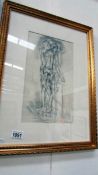 A figural abstract drawing by Lewis Davies (1939-2010) signed L D and dated 1996