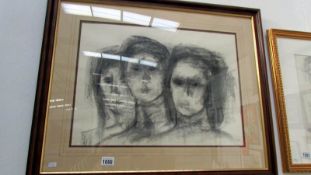 A framed and glazed signed abstract charcoal drawing of 3 young girls by Alfred Ainslie O'Brien