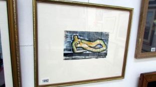 A mixed media modernist nude abstract in the style of Henry Moore, signed Moore