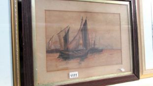 A Victorian watercolour 'Sunset on Fishing Boats' signed W Hall, image 38 x 26cm