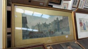 A framed and glazed watercolour 'Deansgate looking into Churchgate' Bolton, by Thomas Wakeman (