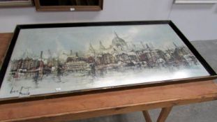 A framed and glazed print 'London from the Thames' by Ben Maile, image 100 x 50cm