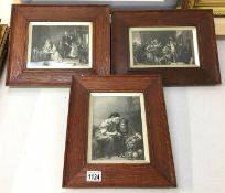 3 oak framed etchings