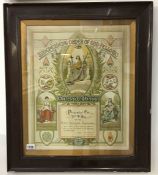 A framed and glazed litho print ''Independent Order of Odd Fellows'' Kingston Unity, 1916-1918