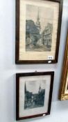 2 framed and glazed German engravings, both signed