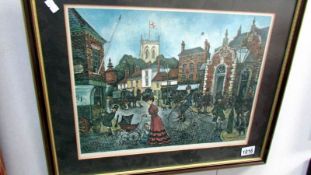 A framed and glazed print 'Grimsby Old Market Place', Colin Carr, image 40 x 30cm