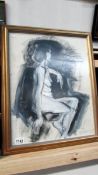A framed and glazed mixed media nude study by Lewis Davies, signed
