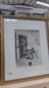 A monochrome watercolour of a safe cracking scene signed P J Stuckey (Peter John Stuckey), size