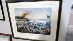 A framed and glazed limited edition print 'Capture of Martinique, 1809' signed David Rowlands, image