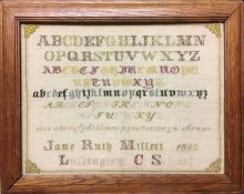 A late 19th century sampler by James Ruth Millett, 1882, size including frame 20'' x 16''