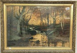 A framed and glazed print 'Woodland Scene' facsimile signed but indistinct, image 71 x 46cm