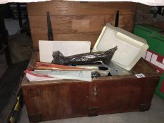 An old pine box & contents