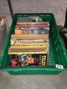 A box of books including annuals for cowboy/western TV shows, Biggles strip book & Dandy etc.