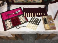 A quantity of silver plate cutlery including a cased set of apostle spoons etc.