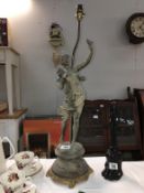 A Victorian spelter figure table lamp