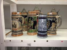 3 lidded beer steins & 4 others