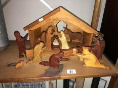 A wooden nativity display