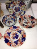A pair of imari plates & 1 other together with an imari bowl