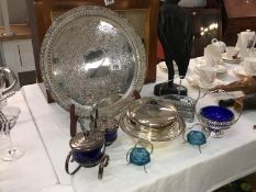 A quantity of silver plated & glass dishes & a tray