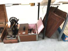 A Singer sewing machine & box of sewing materials