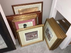 A collection of framed & glazed nostalgic prints including fox & hounds & military